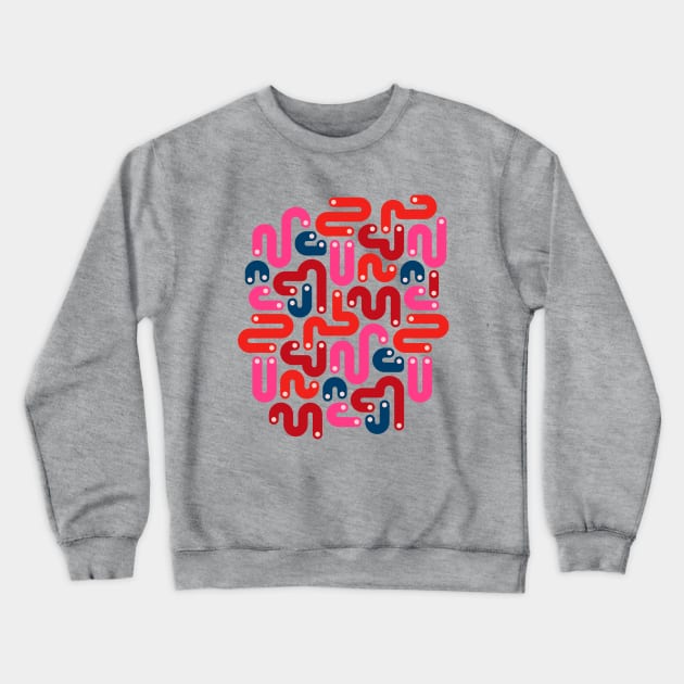 JELLY BEANS Squiggly New Wave Postmodern Abstract 1980s Geometric in Red Fuchsia Pink Burgundy Blue with Blush Dots - UnBlink Studio by Jackie Tahara Crewneck Sweatshirt by UnBlink Studio by Jackie Tahara